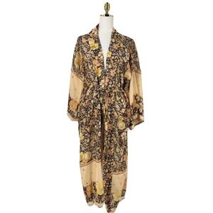Spell Robe Womens S/M Multicolor Hibiscus Lane Kimono Floral Belted Festival